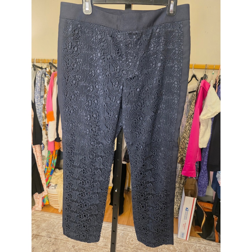 Club Monaco Navy Blue Lace Overlay Ankle Pants Trousers Size 10 Floral Tuxedo